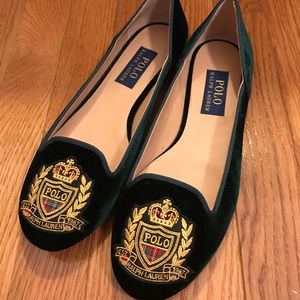 Never Been Worn Ralph Lauren Matalyn Green Velvet Flats